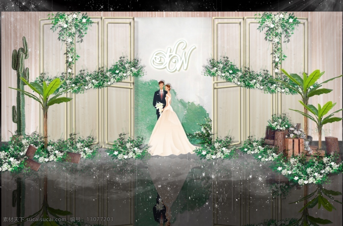 大 不同 迎宾 区 效果图 铁艺 迎宾区 大气 婚礼 白绿 森系