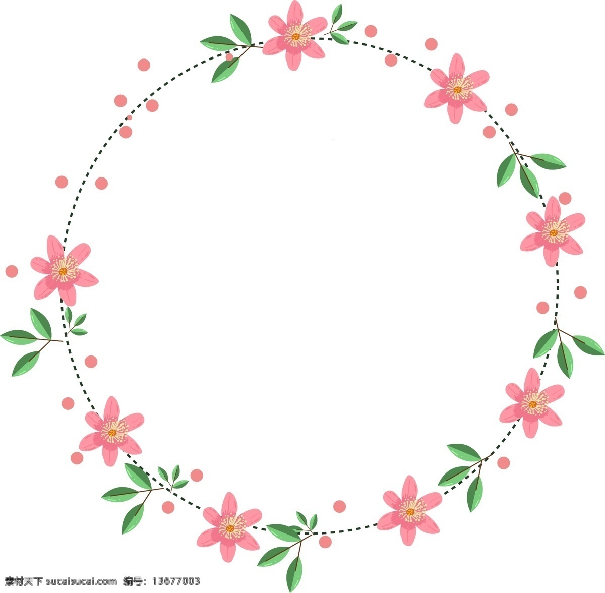 圆形 花枝 植物 边框 花朵