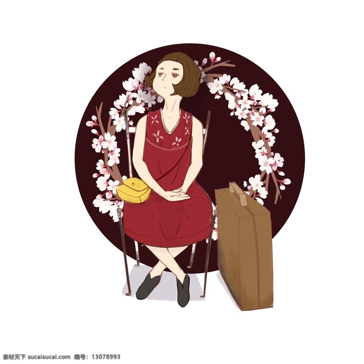 手绘 樱花 女孩 儿童 行李箱 小清新