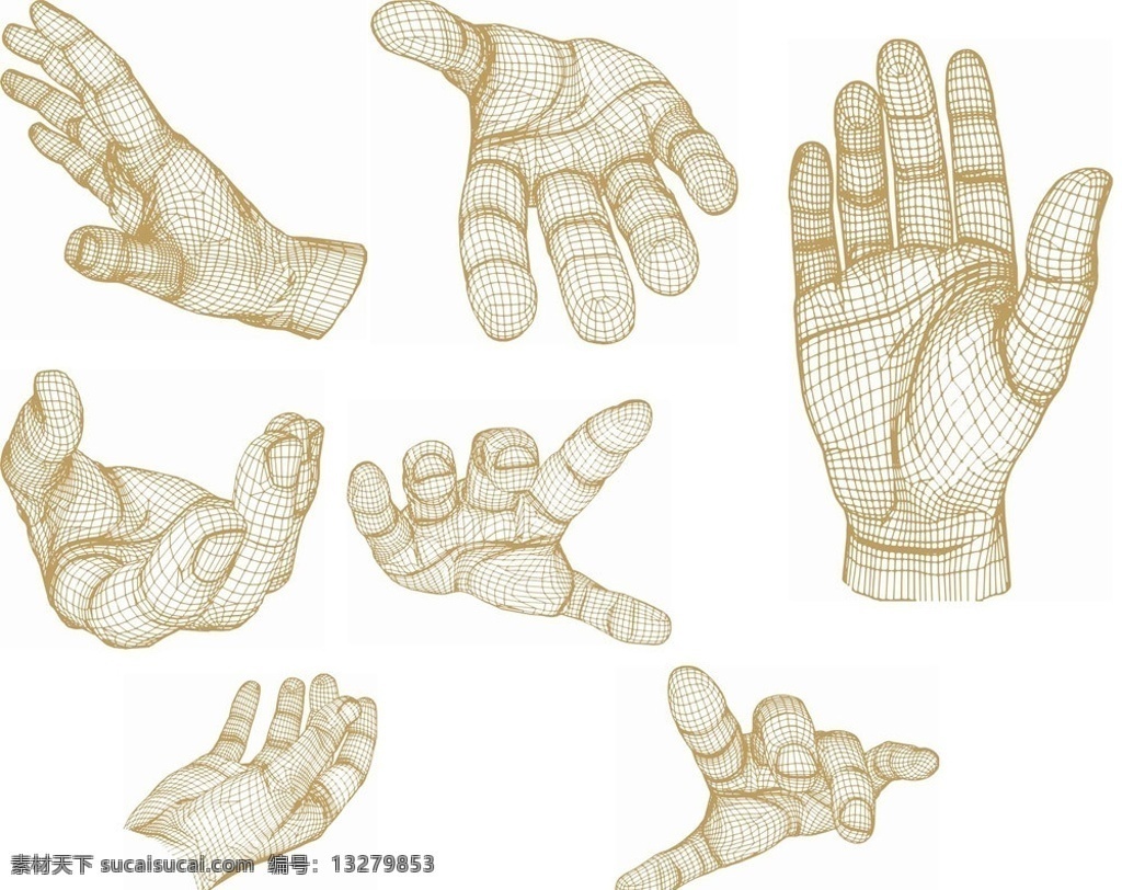 三维手势 含ai 三维 手势 3d 线条 手绘 矢量 手势设计矢量