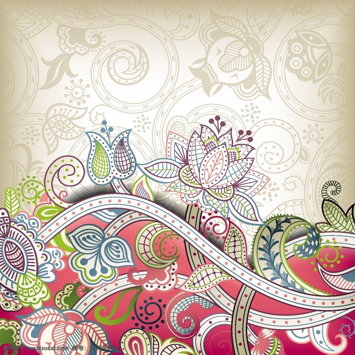 波西 米亚 风格 矢量 图案 波西米亚 花纹 花朵 底纹边框 其他素材 白色