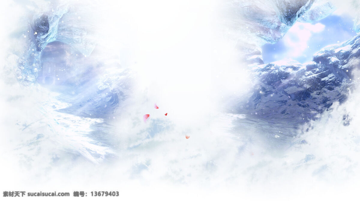 炫 酷 冰雪 游戏场景 原 画 白色 花瓣 蓝色 山峰 雪 冰 背景图片