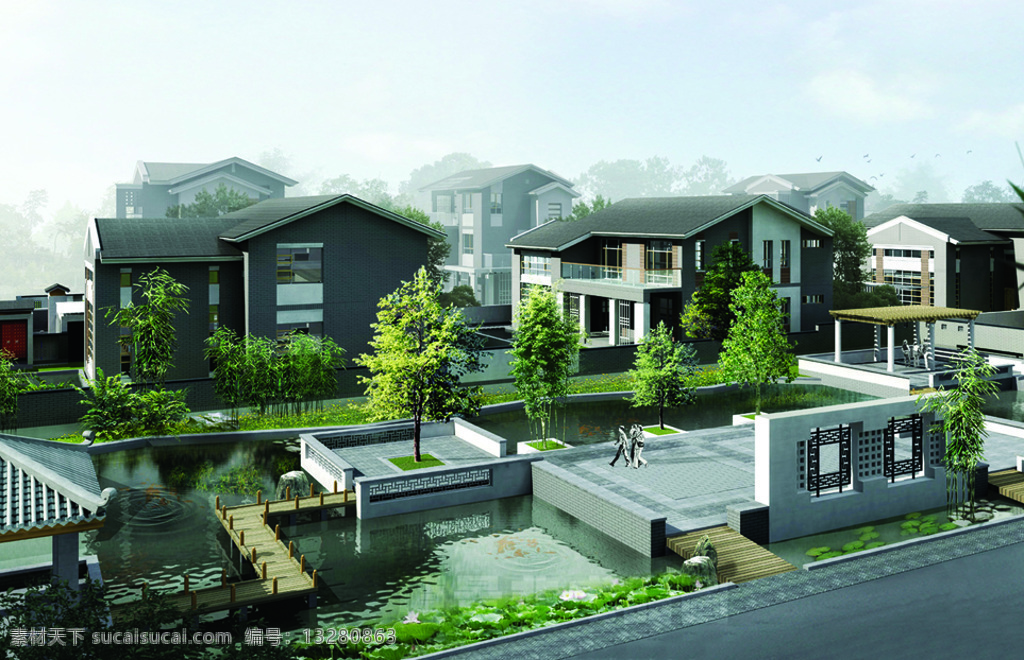 中式 住宅 林语堂 效果图 建筑设计 图纸 cad素材 建筑图纸