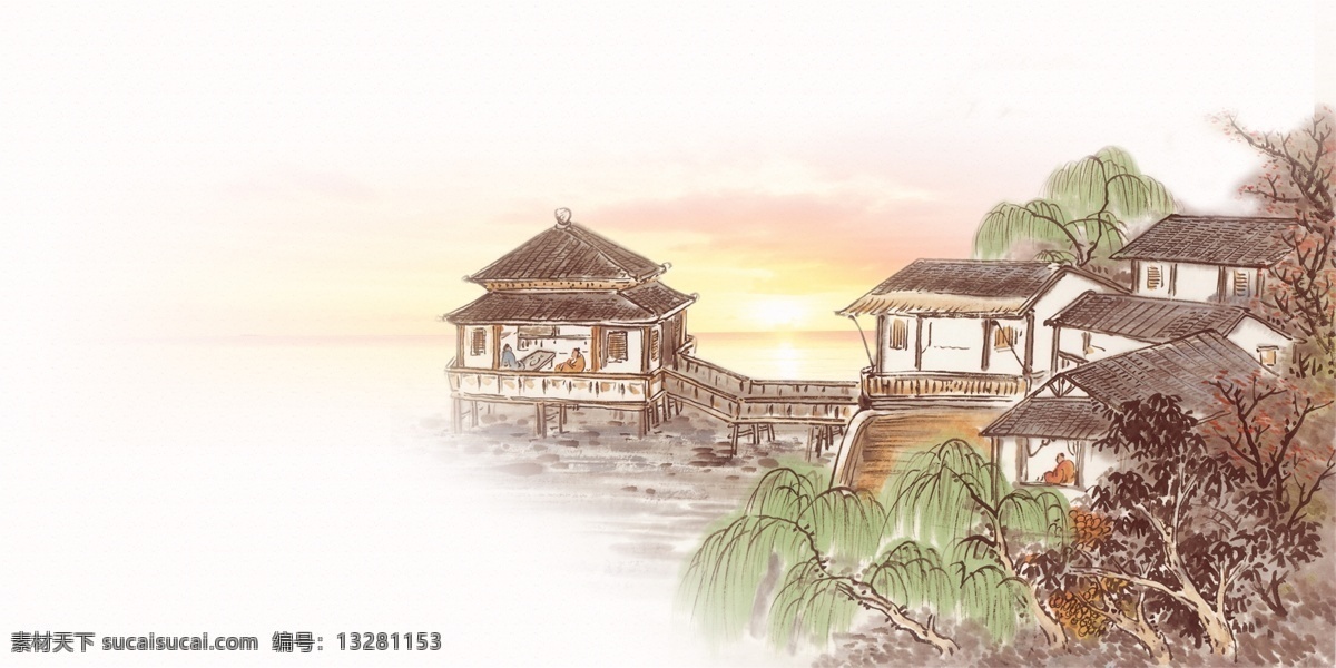 白色 简约 中国 风 水墨 山水 背景 中国风 插画 中国风海报 中国风素材 古风 桌面壁纸 高山流水 插图 配图 中国风图片