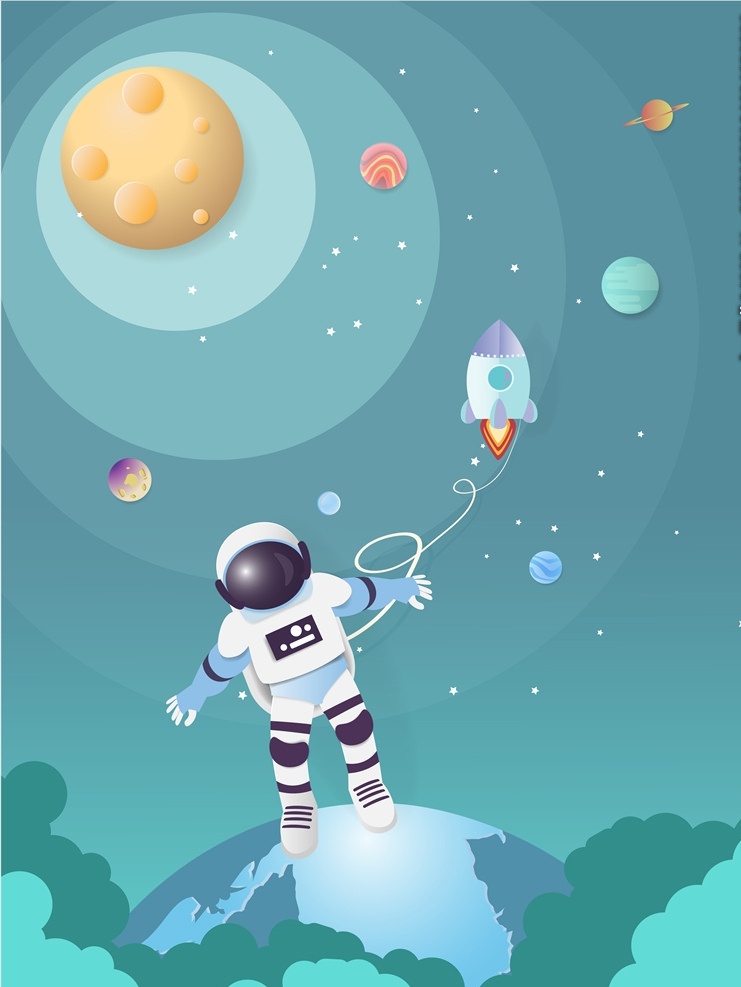 剪纸 风格 太空 剪纸风格太空 风景 淡彩 景观 景色 背景 火箭 宇宙 卡通设计