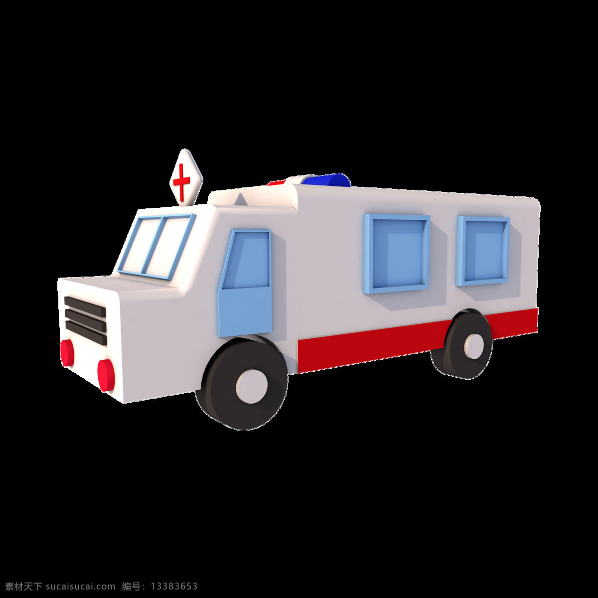 c4d 卡通 白 蓝 红 救护车 商用 元素 2.5d 简洁 c4d源文件 白蓝红