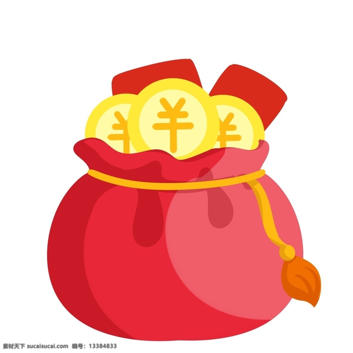 手绘 新年 大礼包 插画 红色的大礼包 金色的钱币 黄色的绳子 卡通插画 新年大礼包