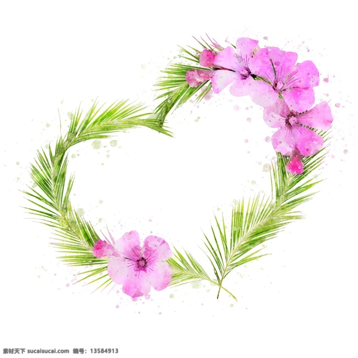手绘 鲜花 爱心 型 粉色 植物 边框 元素 桃花 手绘边框 花卉 原创 爱心边框 植物边框 水彩