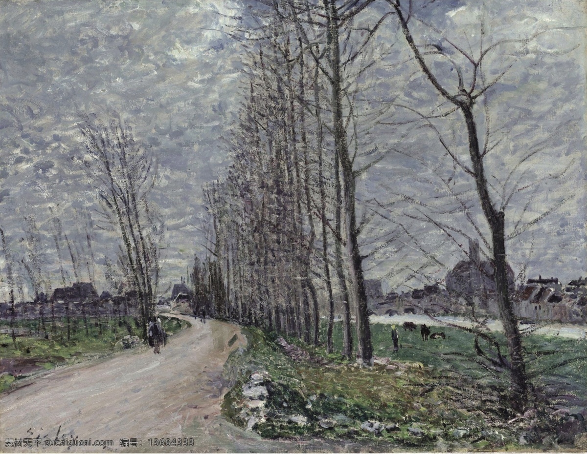 sisley 印象派 自然风景 天空 油画 装饰画 法国 画家 阿尔弗 莱德 西 斯莱 alfred moretsurloing of view