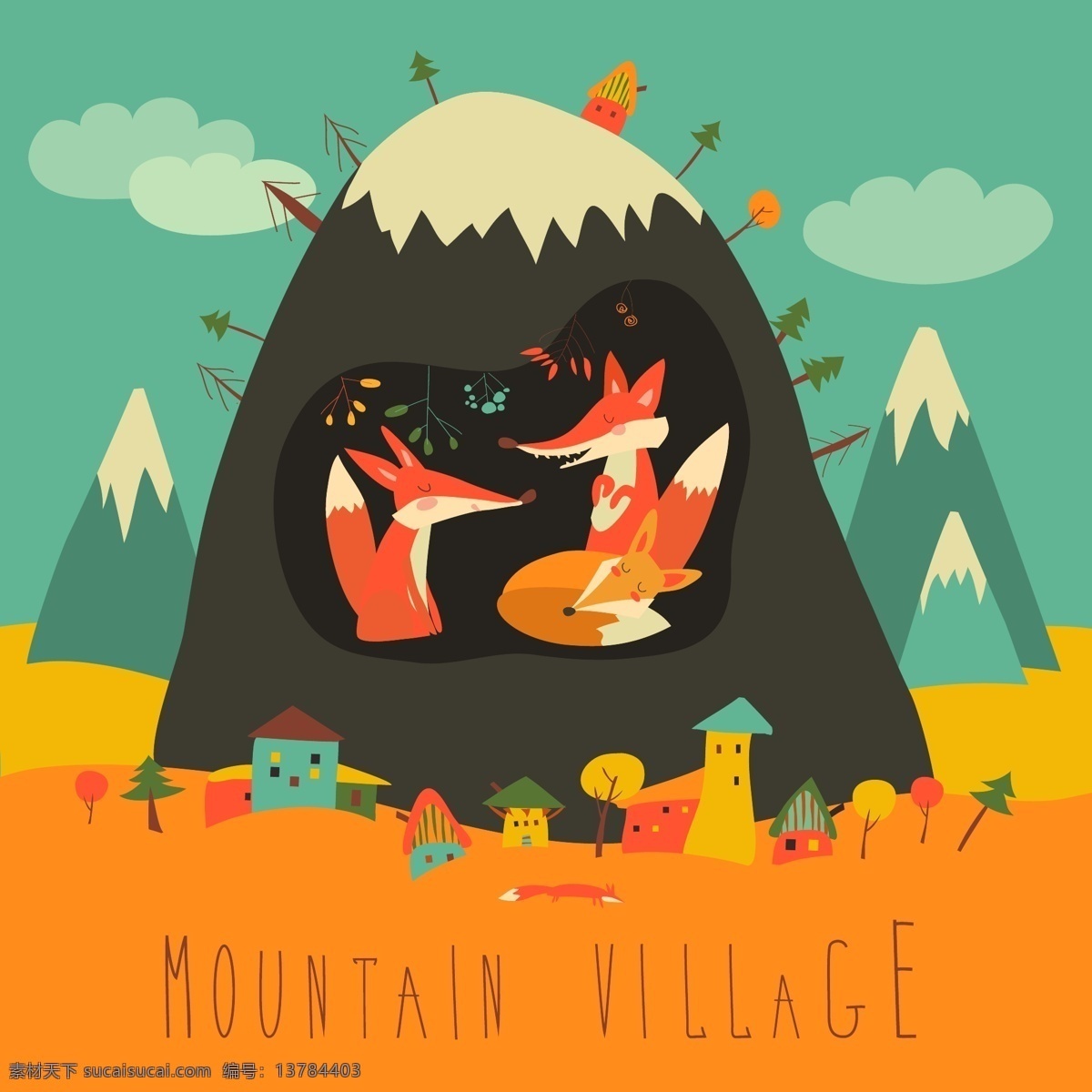 山 洞穴 中 动物 大山 动物素材 房租 狐狸 建筑 卡通山 山洞 矢量山脉