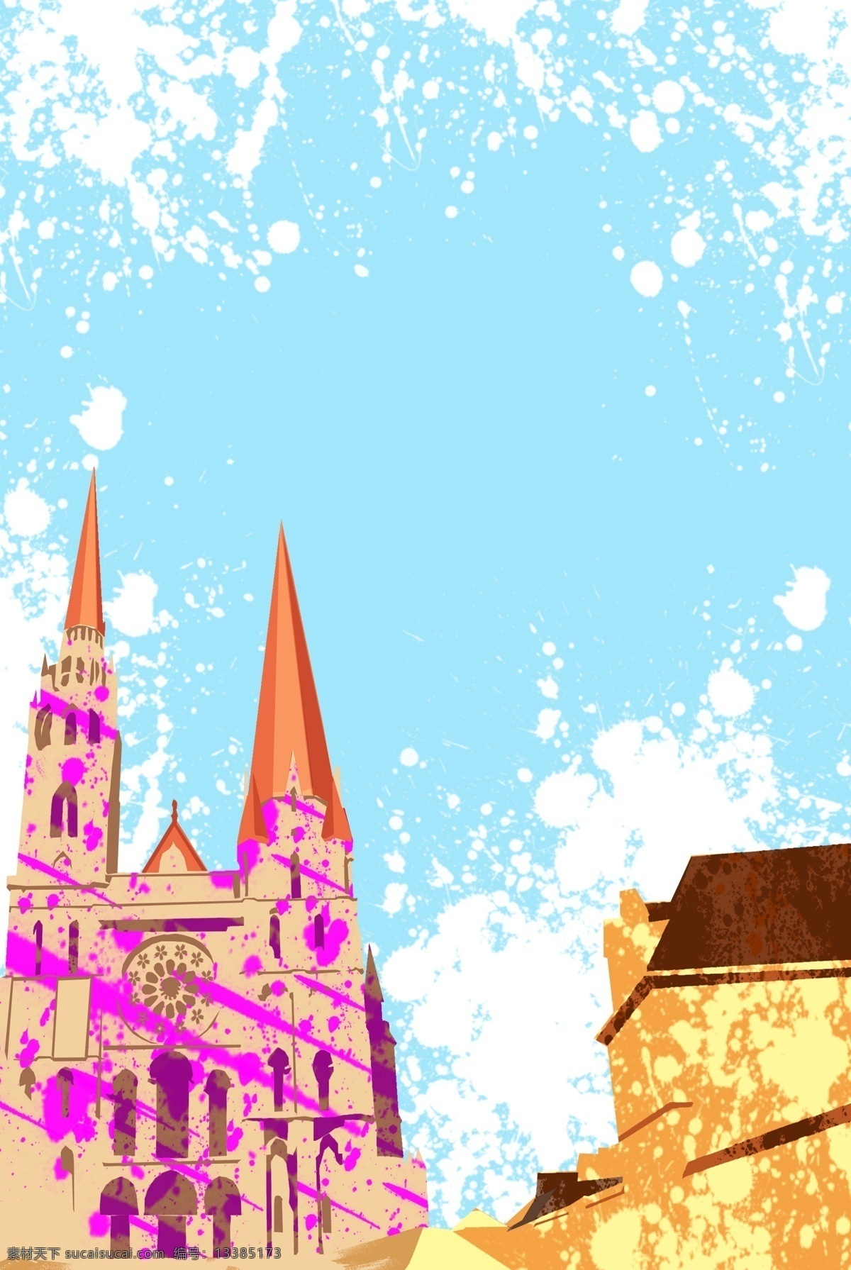 手绘 沙特尔 大 教堂 海报 背景 简约 沙特尔大教堂 建筑 地标 景点 创意