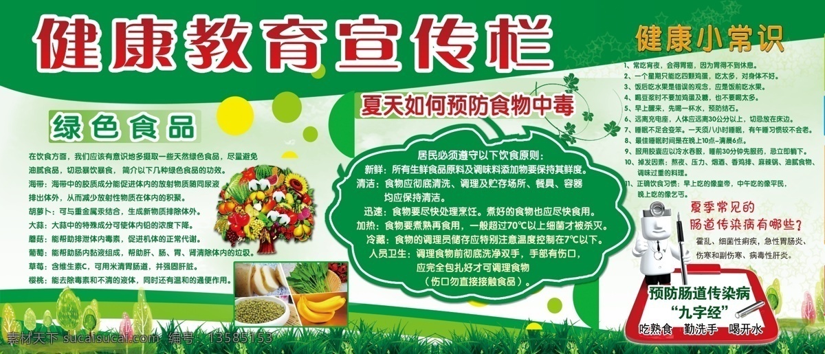 宣传展板 健康教育 教育宣传栏 健康知识 苹果树 医生 绿色食品 草 绿色 蓝色 水果 食物知识 预防中毒思南 健康城市 卫生城市