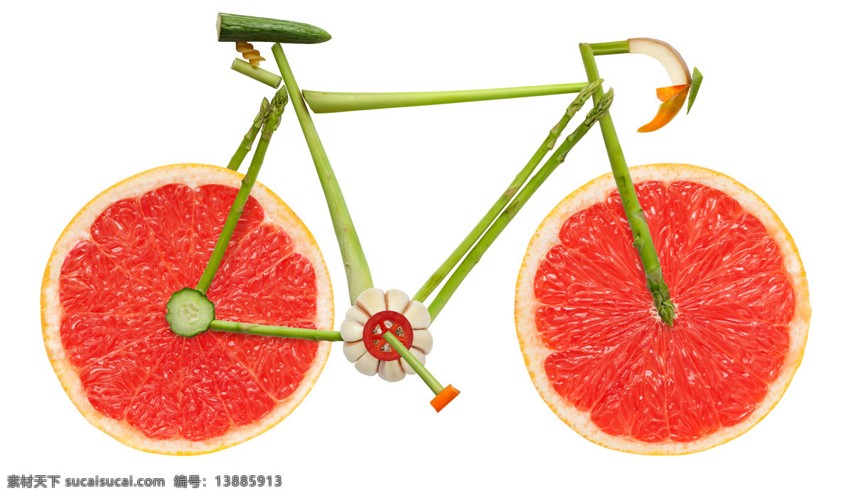 创意 蔬菜水果 组成 自行车 柚子片 黄瓜 创意自行车 水果 蔬菜 水果图片 餐饮美食