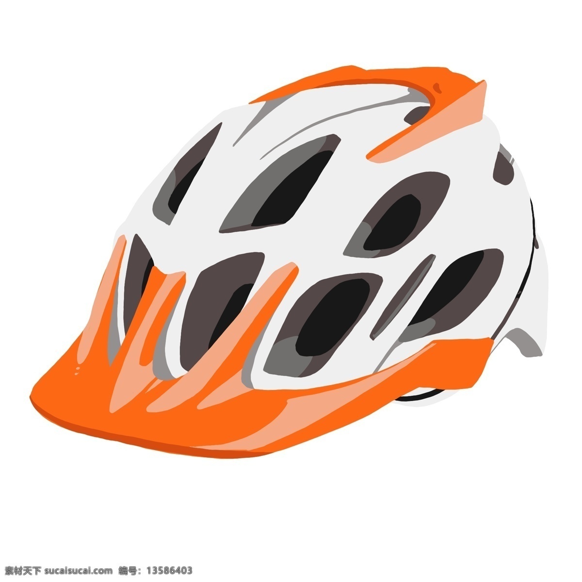 白色 立体 头盔 插图 橙色装饰 白色头盔 简约的头盔 骑行头盔 设计头盔 创意图案 装饰头盔 卡通头盔