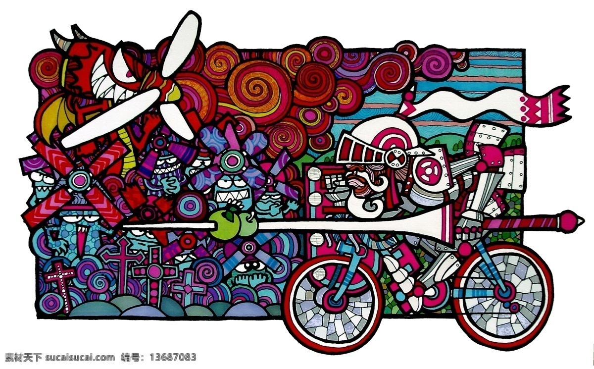 抽象 插画 抽象插画 飞机 绘画书法 平面设计 文化艺术 自行车 设计素材 模板下载 插画集