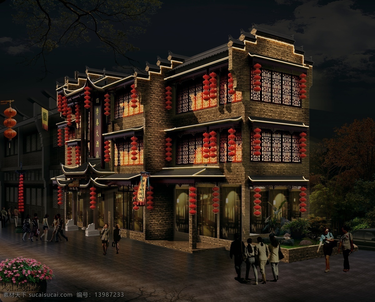 中式 酒店 外 立面 中式建筑 室外效果图 室外 中式风格 中式仿古风格 室外设计 分层效果图 环境设计 源文件 分层
