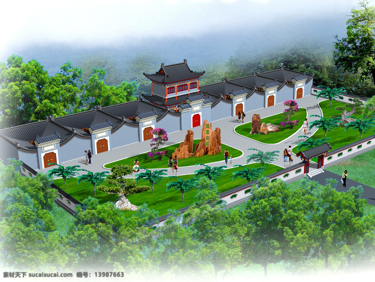 中国 古典 园林 鸟瞰 效果 中国古典园林 建筑设计 园林景观 园艺设计 房地产设计 3d 效果图 环境家居