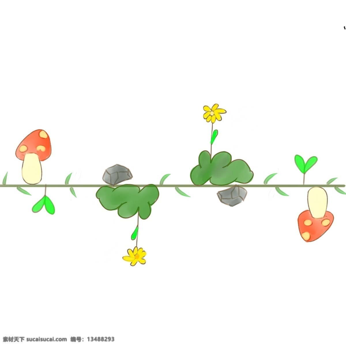 卡通 植物 小花 分割线 卡通分割线 蘑菇装饰插画 卡通插画 可爱分割线 漂亮的分割线