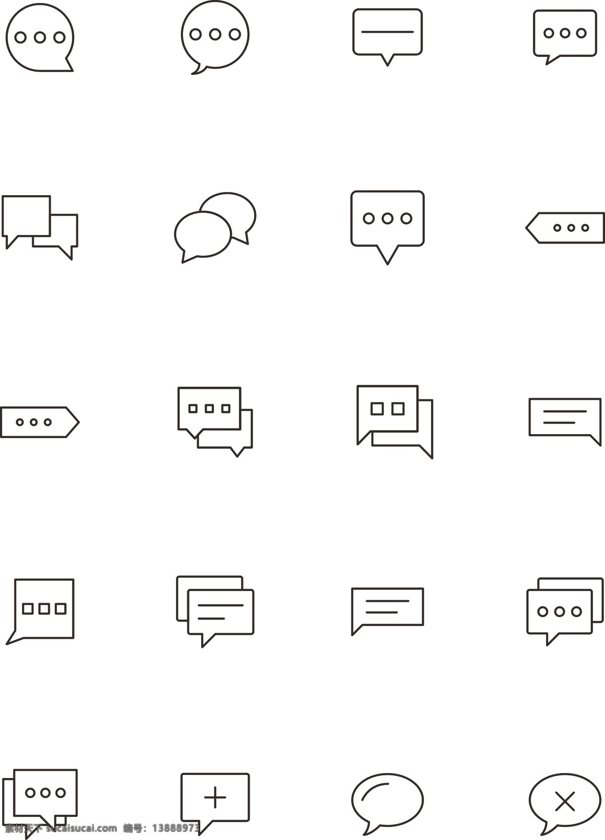 对话 气泡 边框 icon 黑白 线性 商用 元素 简约 图标 可商用