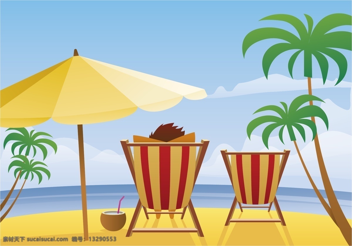 扁平 度假 休闲 插画 假期 度假图标 夏季 夏季素材 矢量素材 海滩 沙滩 度假插画