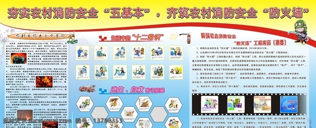 消防 安全 宣传栏 农村消防安全 逃生 自救 常识 防火墙 工程 内容 漫画 重大火宅案例 安全宣传栏 展板模板 cd9 矢量
