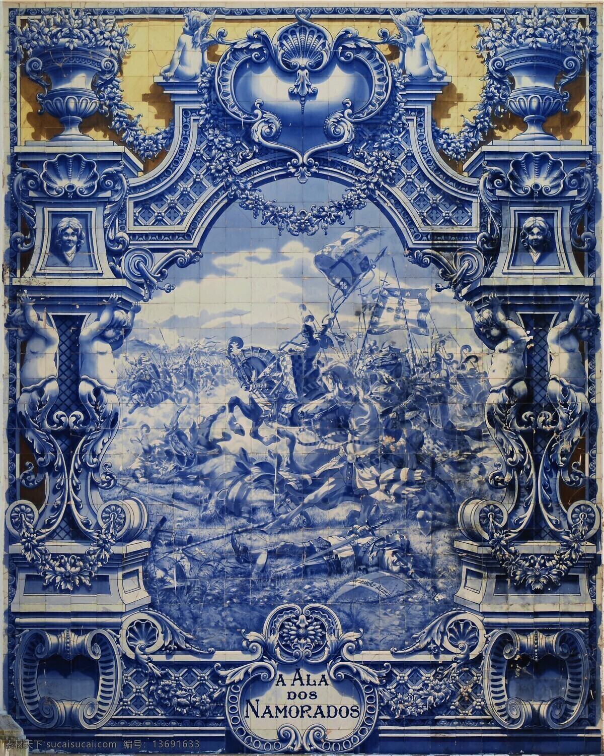 风景 绘画书法 文化艺术 瓷砖 画 描绘 阿尔 茹 巴 罗塔 战役 艺术品收藏 瓷砖画 葡萄牙 装饰素材 室内装饰用图