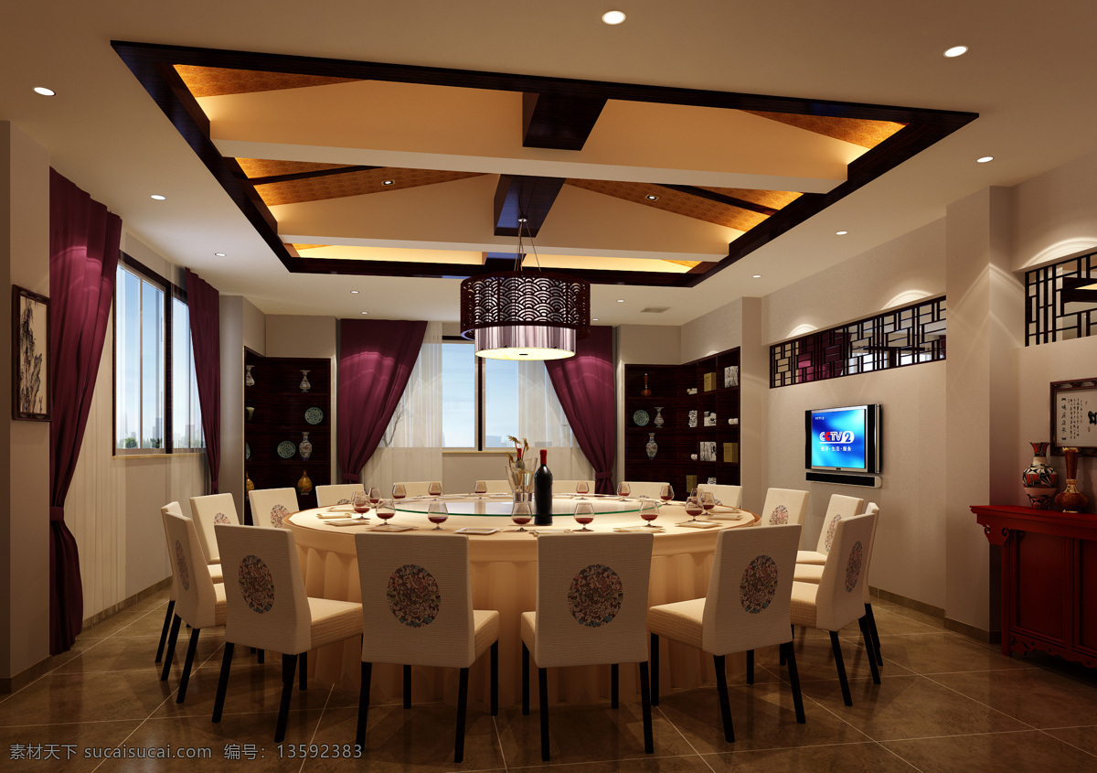 酒店包间 吊顶 电视 餐桌 装饰画 餐具 室内设计 环境设计