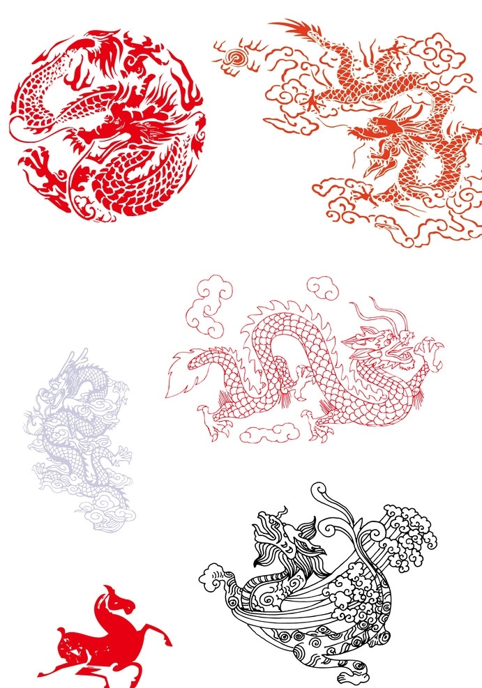 龙边框 龙 龙矢量 白描龙 底纹 装饰底纹 底纹边框 条纹线条