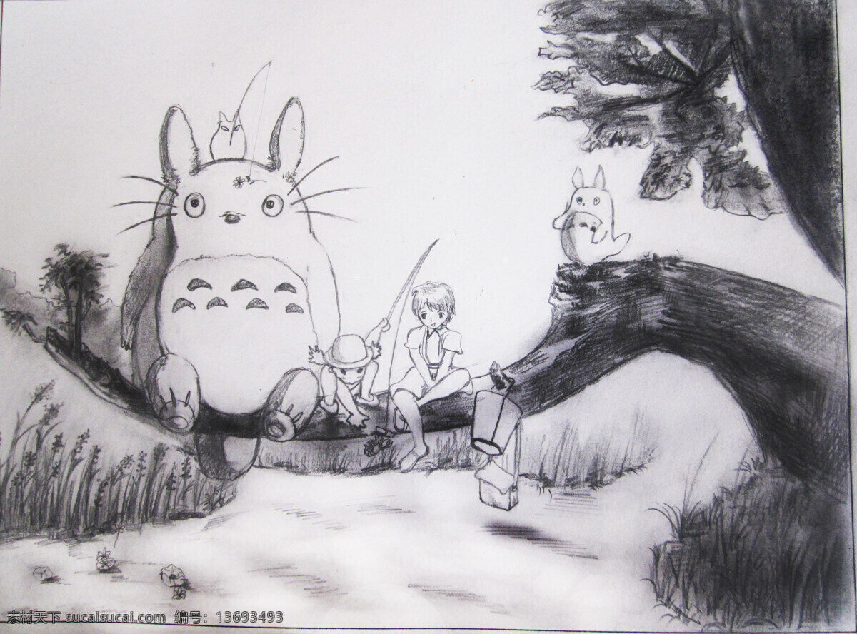 插画 黑白 绘画书法 龙猫 人物 手绘 手绘插画 设计素材 模板下载 文化艺术 插画集