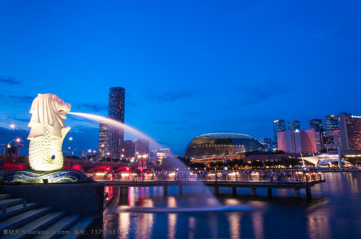 鱼尾狮 地标 新加坡 夜景 东南亚 建筑 公园景观 自然风景 旅游摄影 自然景观 建筑景观