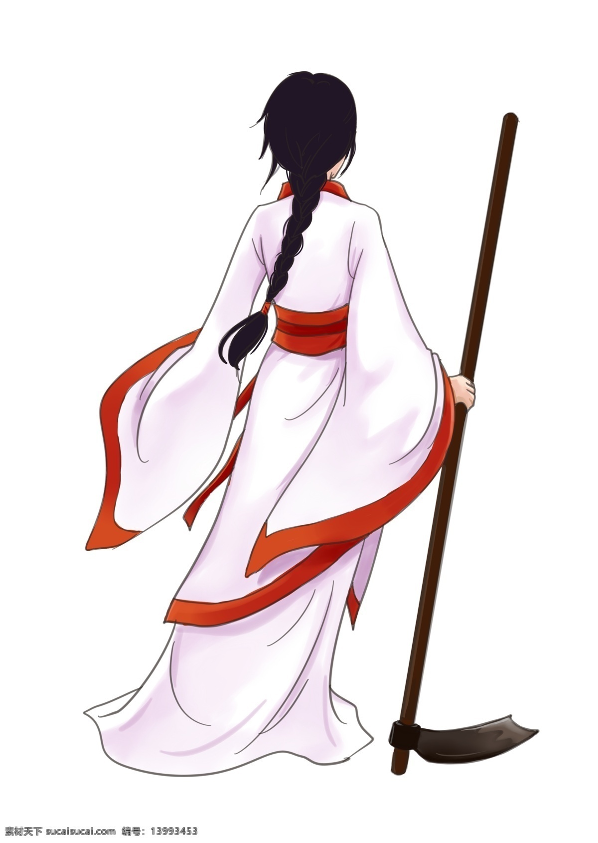 锄 长 辫 古装 美 少女 背影 红白古装衣 拿锄头 长辫 古代 美少女背影 流畅线条 人物图库 女性妇女