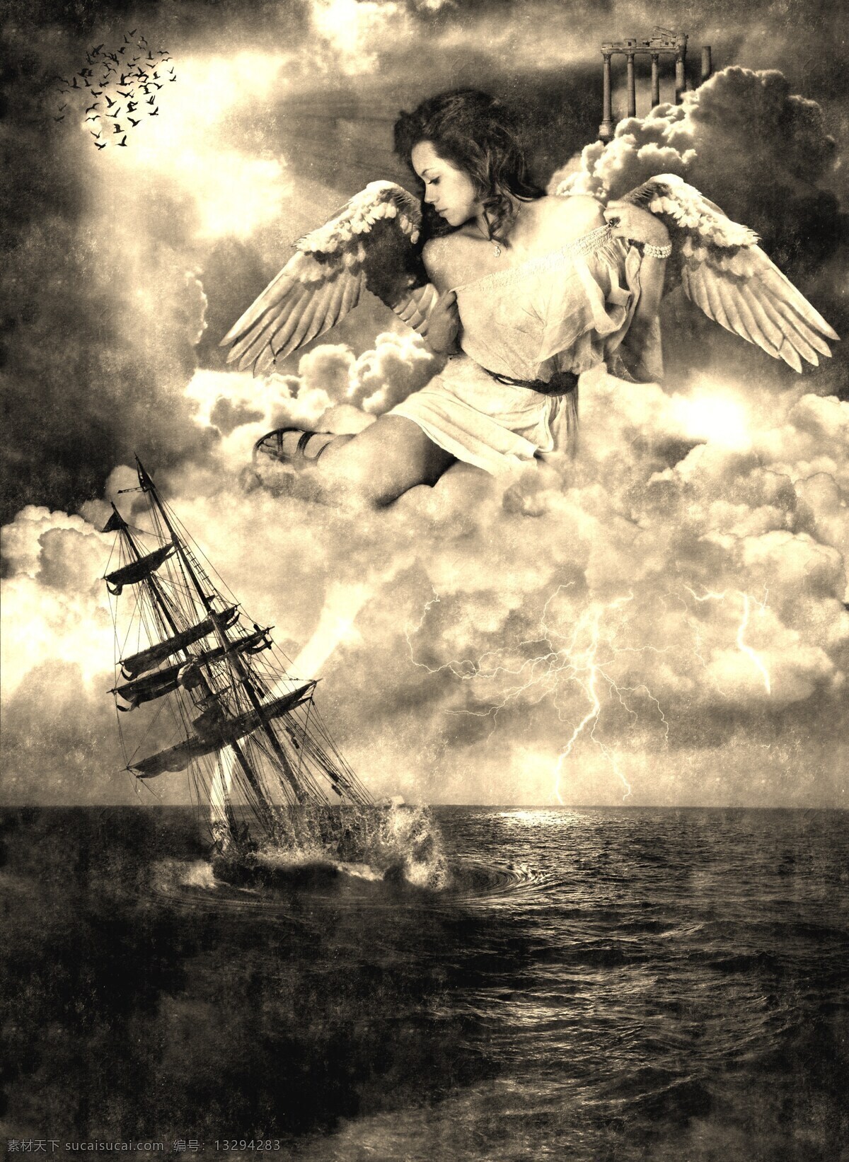 拯救 帆船 天使 海洋 旋涡 美女 神话