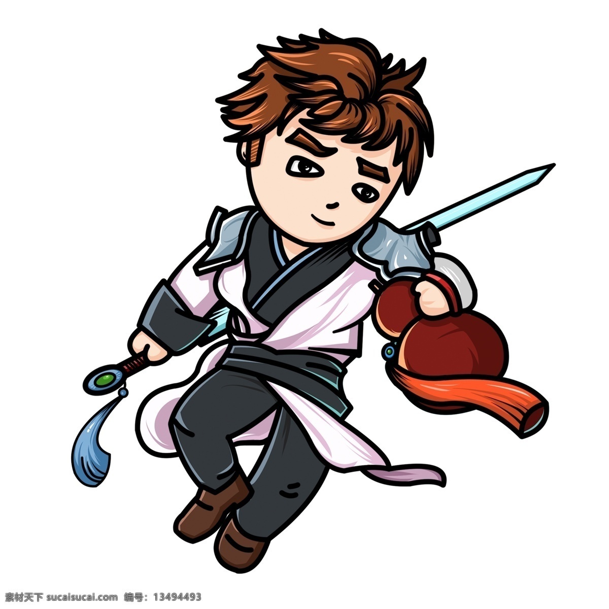 手绘 卡通 男孩 练 剑 原创 元素 葫芦 武侠 设计元素 游戏元素 练剑 原创元素