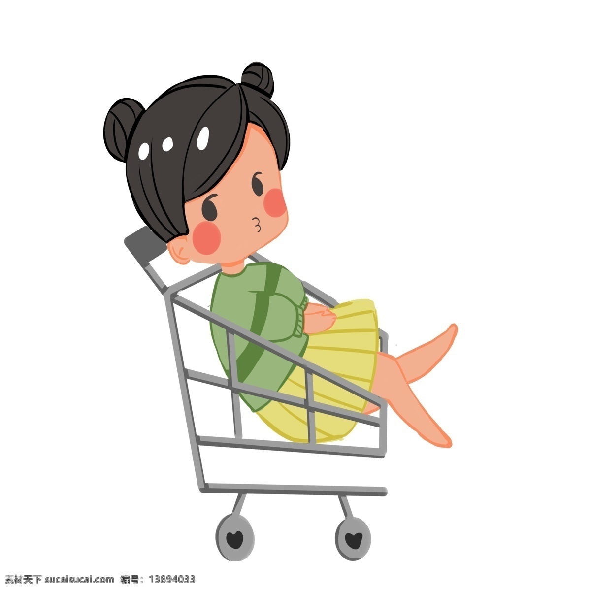 购物 车上 女孩 图案 元素 卡通 人物 购物车 创意元素 手绘 手绘图案 元素装饰 元素设计 psd元素