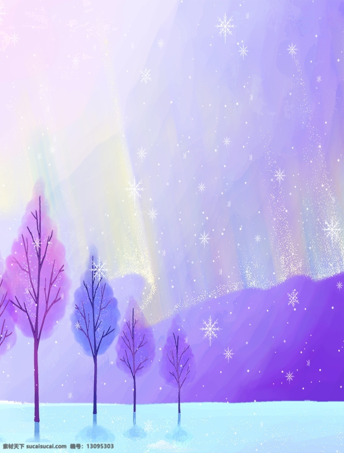 紫色 调 小树 水彩 手绘 装饰画 清新 背景 墙画