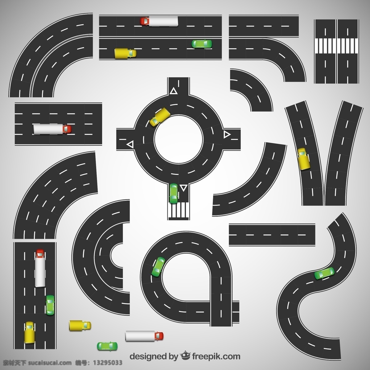 道路设计矢量 道路 马路 车辆 环城公路 汽车 环岛 s弯 矢量图 ai格式 现代科技 交通工具
