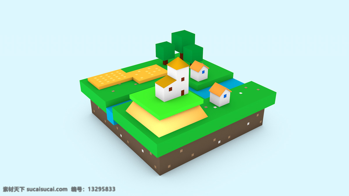 c4d 优美 乡村 景色 c4d模型 3d 3d插图 乡村景色 乡村模型