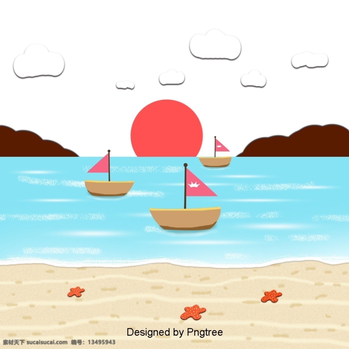 卡通 手绘 沙滩 简单 风格 海洋 派对 海滩 假日 创意 图形 画报 旅游
