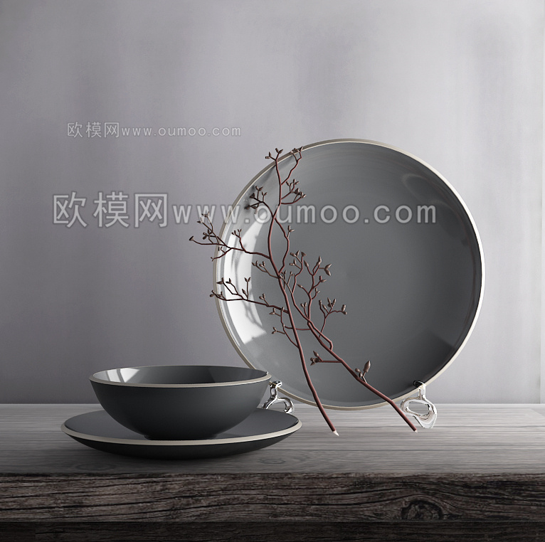 3d 模型 装饰品 组合 效果图 3d模型 饰品 立体 瓷器 3d渲染 饰品模型 碗碟 白色