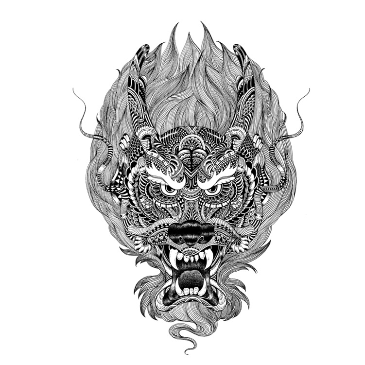 位图免费下载 插画 服装图案 黑色 龙纹 色彩 位图 面料图库 服装设计 图案花型