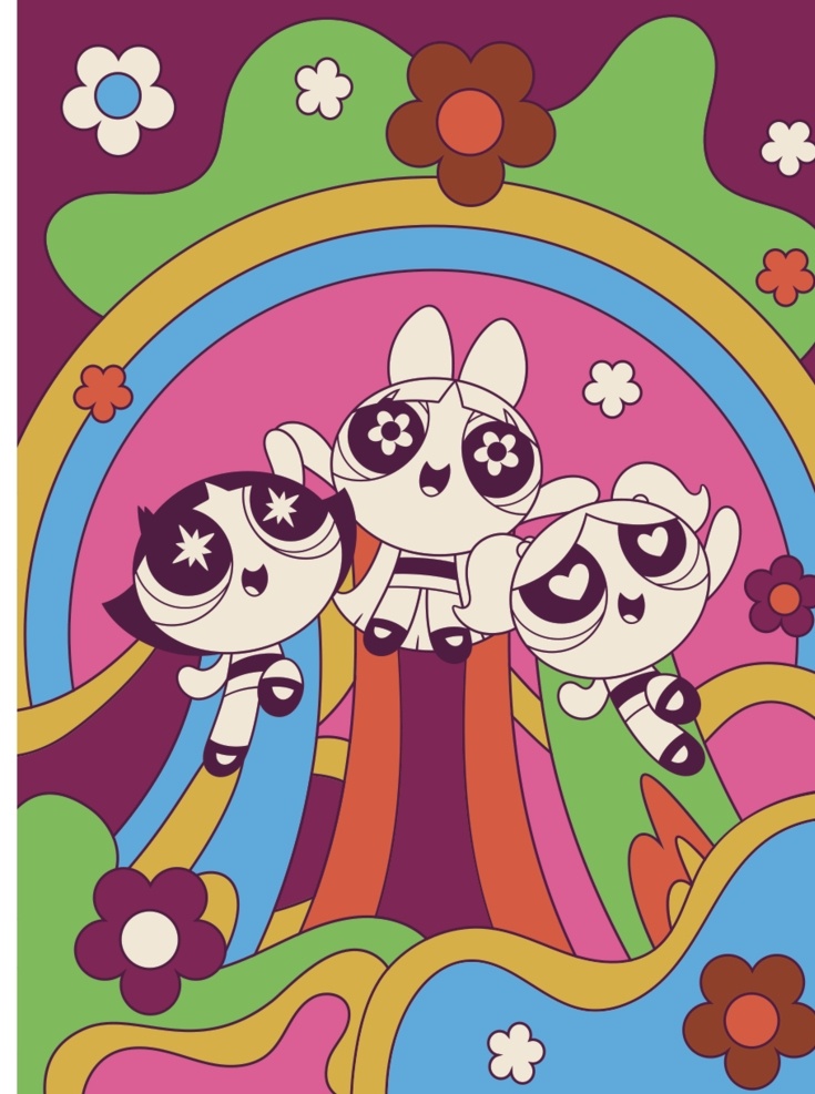 飞天小女警 卡通 漫画 矢量图 彩色 动漫动画