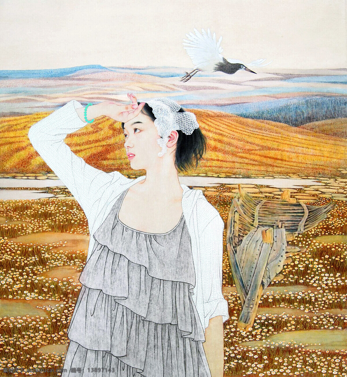 表情 彩墨画 发型 飞鸟 服饰 国画艺术 花草 花朵 阳光 花地 少女设计素材 少女模板下载 少女 绘画 中国画 工笔重彩画 人物 靓女 女子 丽人 姿态 原野 远山 书法 印章 国画集37 绘画书法 文化艺术 装饰素材 雕刻 图案