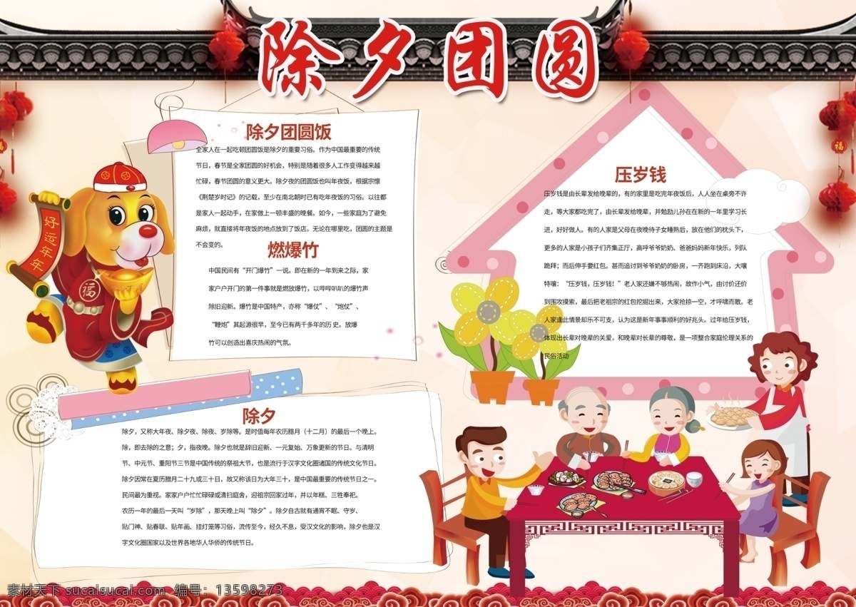 除夕 团圆 小报 春节 新年 喜庆 美食 人物 除夕团圆小报 狗年 过年 节日 寒假生活 喜迎 2018年 迎春 习俗 风俗 食谱 卡通 小学生 校园 简单 漂亮 作业