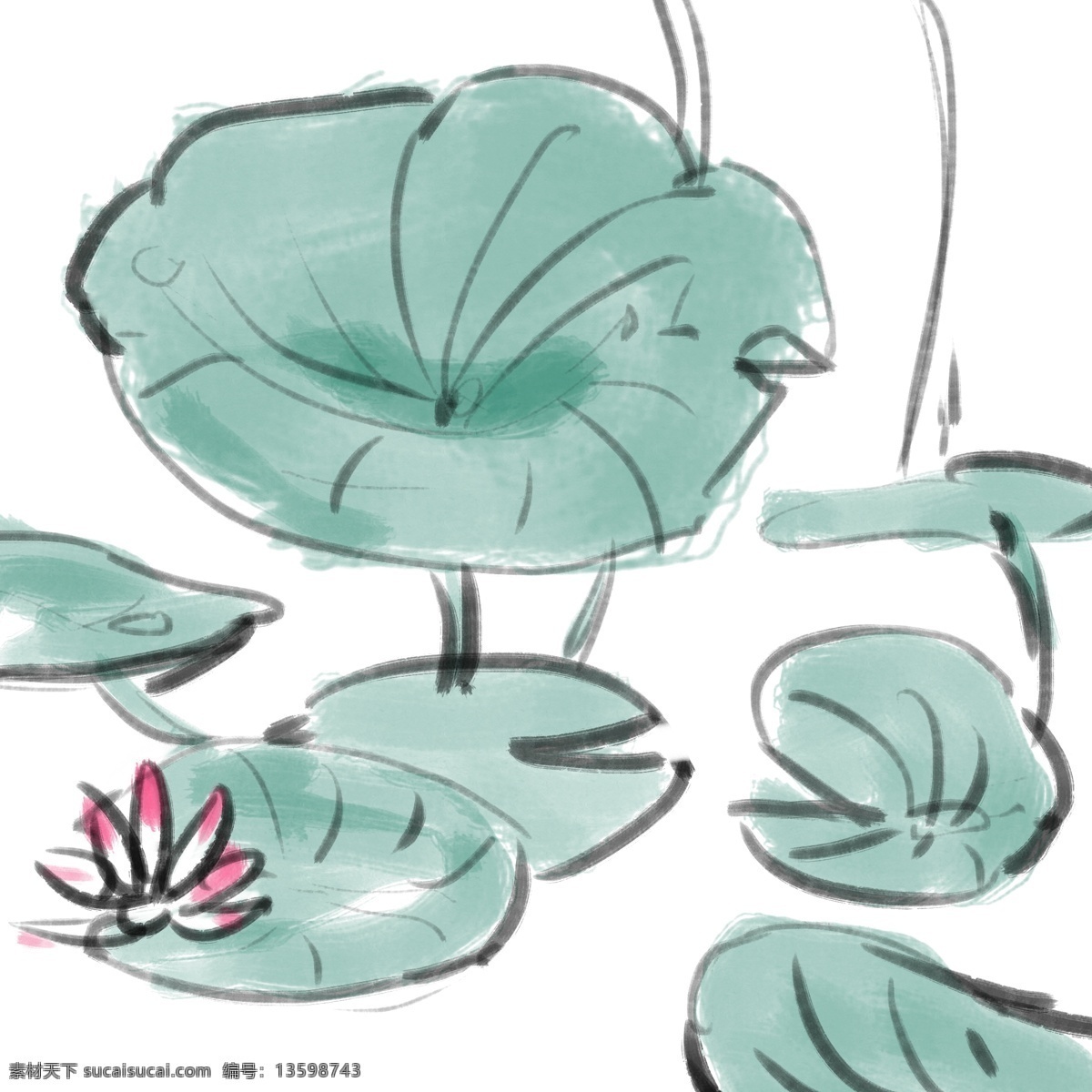 水墨 荷花 装饰 插画 粉色的荷花 水墨荷花 绿色的荷叶 植物装饰 漂亮的荷花 创意荷花 立体荷花