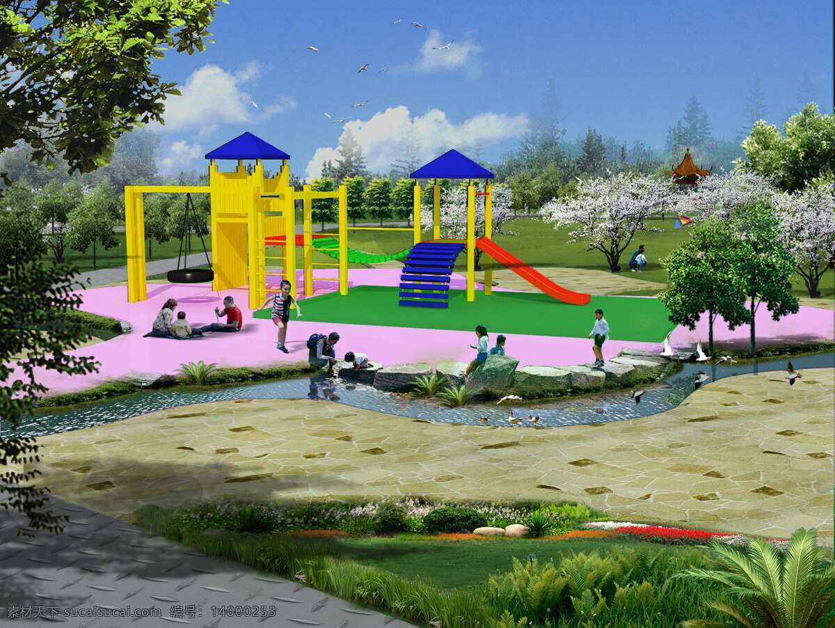 儿童游乐园 儿童游乐 游乐 儿童 粉红 玩耍 景观 景观设计 环境设计 灰色