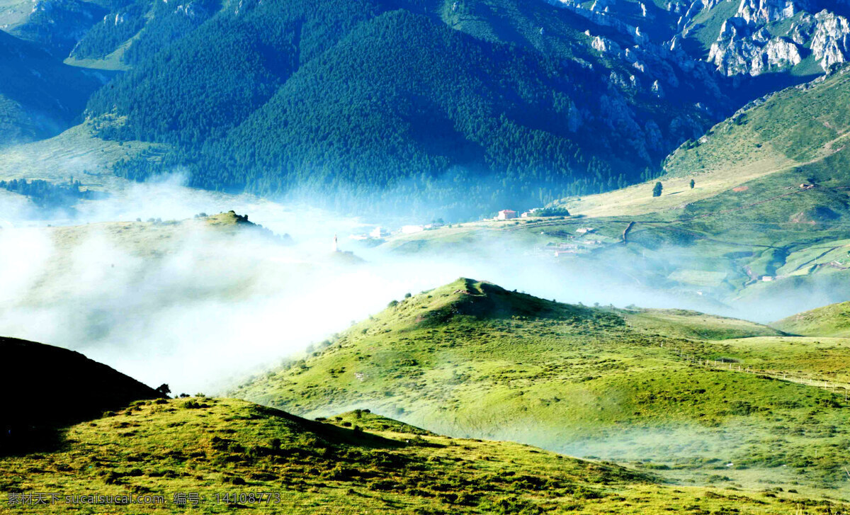 山水 风光 山景 山岭 雾 云雾 群山 山林 山包 房子 旅游 天空 风光秀丽 风景山水 山水风景 自然景观