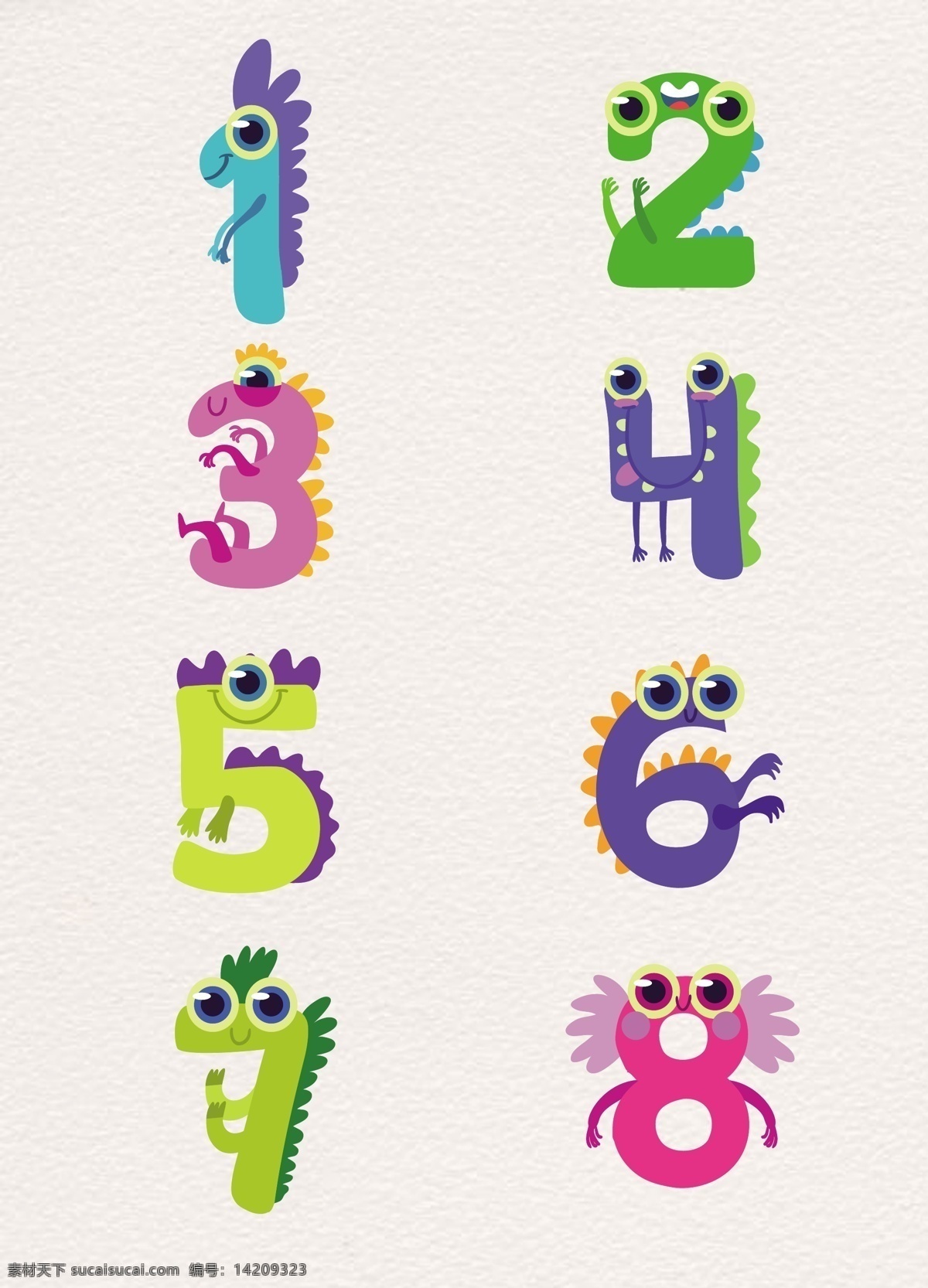 创意 阿拉伯 卡通 数字 卡通数字 彩色 数字设计 艺术字 怪物形象 怪物数字