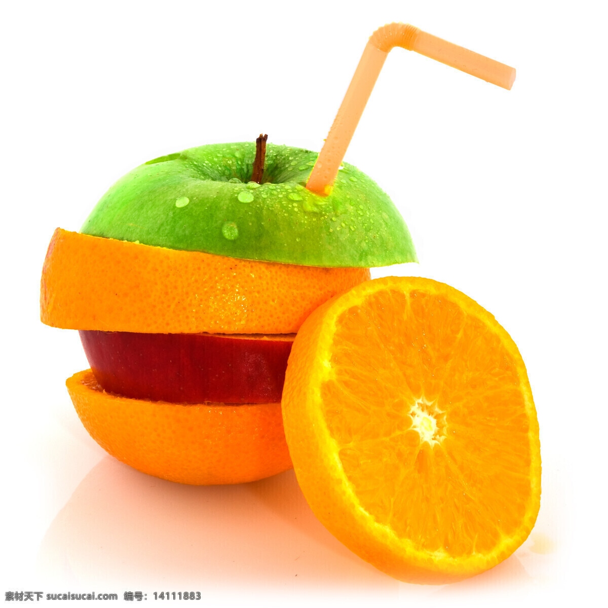 插 新鲜 水果 片 上 吸管 新鲜水果 水果片 橙子片 苹果片 水果图片 餐饮美食