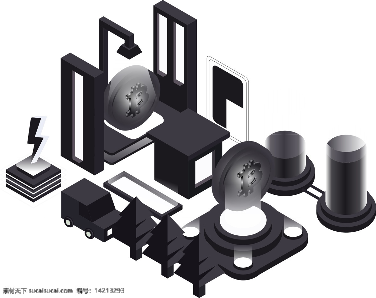 矢量 商用 d 比特 币 元素 建筑 海报素材 2.5d 2.5d风格 比特币 2.5d建筑