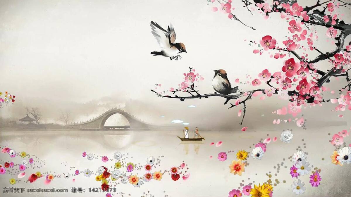唯美 古韵 卡通 视频 花朵 鸟 中国风 唯美古韵 小鸟 鸟儿
